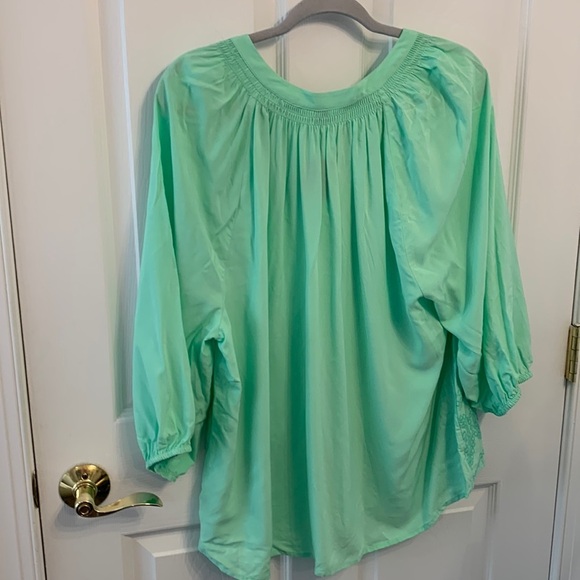 Crown & Ivy NWT V neck embroidered blouse Mint Glow Garden Party Signature 2X. - Picture 6 of 6